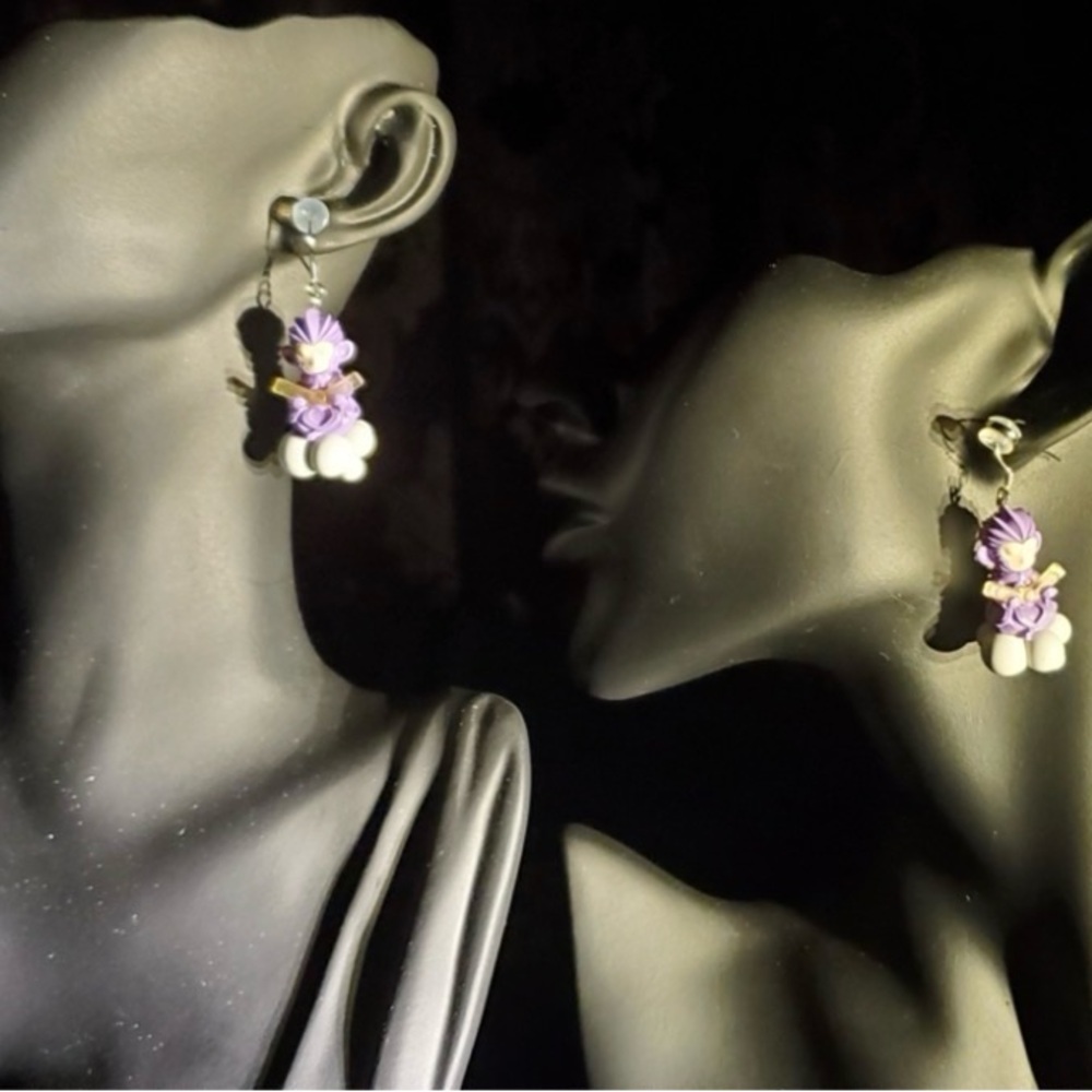 Handmade Purple Floral Drop Earrings - Women Jewelry